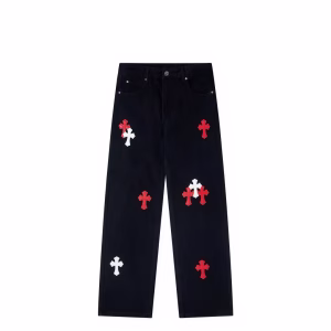 Chrome Hearts Red Cross Patch Black Jeans