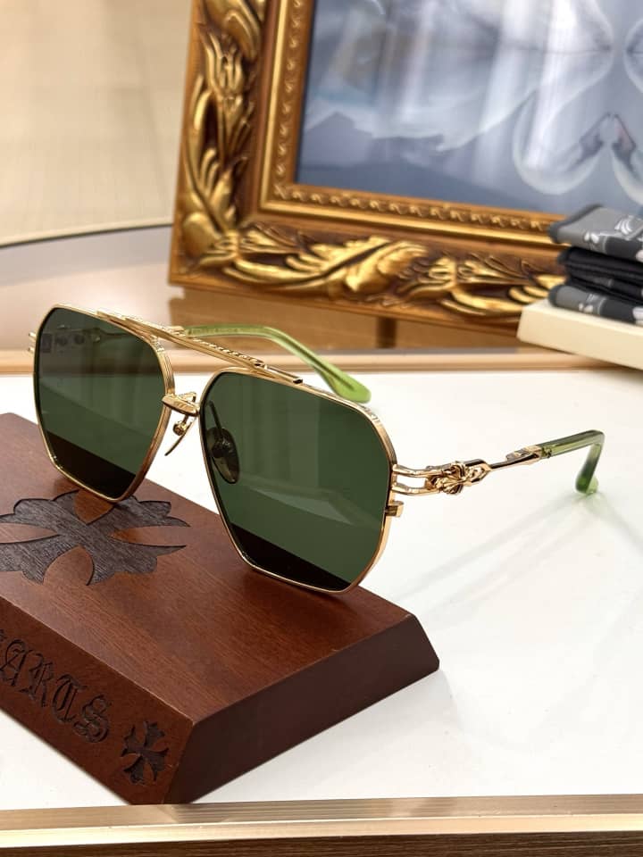 Chrome Hearts Gold Hexagon Green Lens Sunglasses