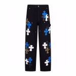 Chrome Hearts Blue Cross Patch Black Carpenter Jeans