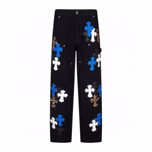 Chrome Hearts Blue Cross Patch Black Carpenter Jeans