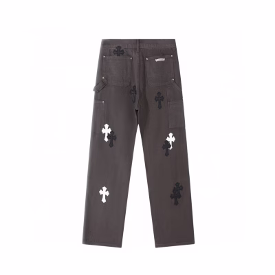 Chrome Hearts Black and White Cross Patch Grey Jeans
