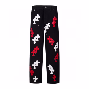 Chrome Hearts Red White Cross Patch Carpenter Jeans