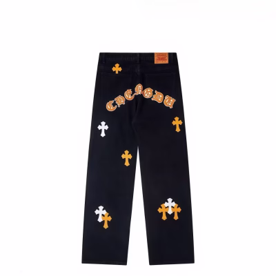 Chrome Hearts Orange Cross Patch Black Jeans
