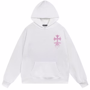Chrome Hearts Pink Cross White Hoodie