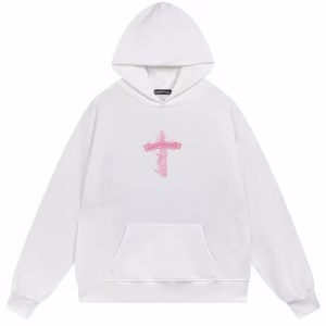 Chrome Hearts Pink Flame Cross White Hoodie