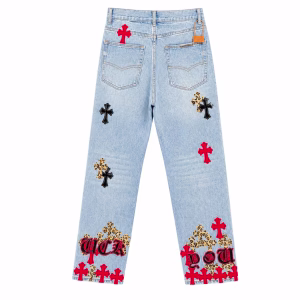 Chrome Hearts Multi Cross Patch Light Wash Jeans