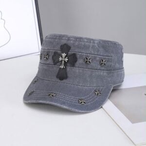 Chrome Hearts Grey Black Cross Studded Military Cap
