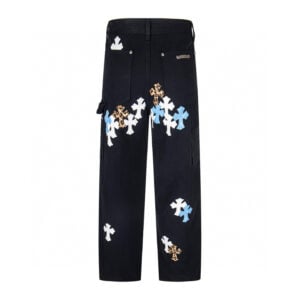 Chrome Hearts Black White Blue Cross Patch Carpenter Pants