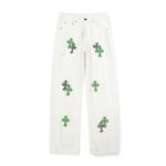 Chrome Hearts White Green Zebra Cross Patch Jeans