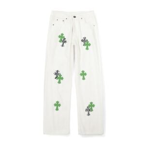 Chrome Hearts White Green Zebra Cross Patch Jeans