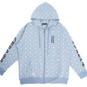 Chrome Hearts Light Blue Floral Cross Zip Hoodie