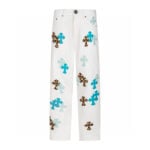 Chrome Hearts White Aqua Leopard Cross Patch Jeans