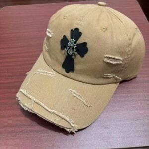 Chrome Hearts Khaki Black Cross Distressed Baseball Cap