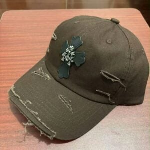 Chrome Hearts Olive Black Cross Distressed Baseball Cap