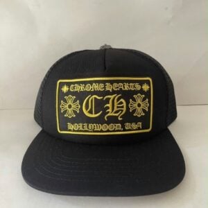 Chrome Hearts Black Gold Hollywood Patch Trucker Hat