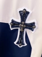 Chrome Hearts Navy Cream Triple Cross Varsity Jacket