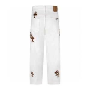 Chrome Hearts White Mental Nation Leopard Cross Jeans