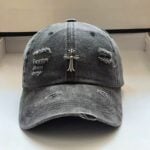 Chrome Hearts Washed Grey Cross Distressed Baseball Cap