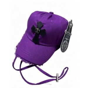 Chrome Hearts Purple Black Cross Distressed Baseball Cap