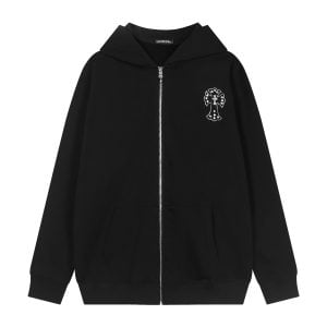 Chrome Hearts Black Crystal Cross Zip Hoodie
