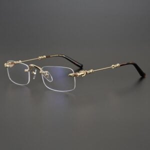 chrome hearts gold rimless cross glasses
