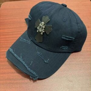 Chrome Hearts Black Cross Distressed Baseball Cap