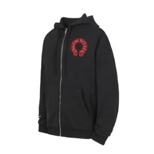 Chrome Hearts Red Horseshoe Cross Black Zip-Up Hoodie