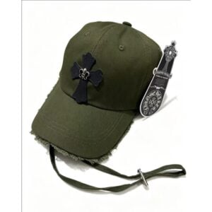 Chrome Hearts Olive Green Black Cross Distressed Baseball Cap