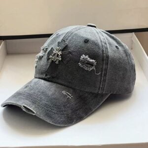 Chrome Hearts Washed Grey Cross Distressed Baseball Cap
