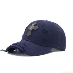 Chrome Hearts Navy Black Cross Distressed Baseball Cap