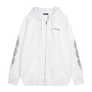 Chrome Hearts Pink Cross Leather Patch Zip Hoodie White