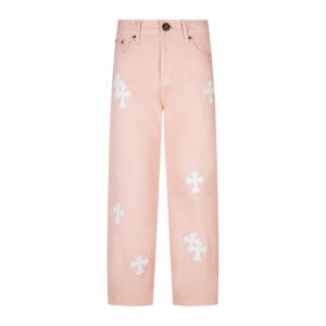 Chrome Hearts Light Pink White Cross Patch Jeans
