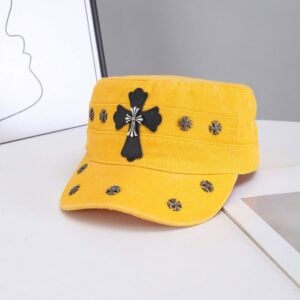 Chrome Hearts Yellow Black Cross Studded Military Cap