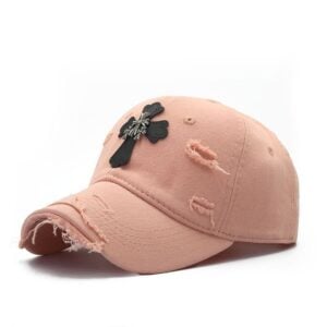 Chrome Hearts Peach Black Cross Distressed Baseball Cap