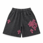 Chrome Hearts Pink Cemetery Cross Washed Black Shorts