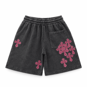Chrome Hearts Pink Cemetery Cross Washed Black Shorts
