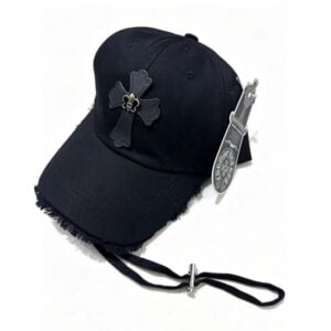 Chrome Hearts Black Cross Distressed Baseball Cap