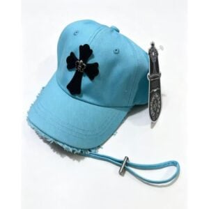 Chrome Hearts Blue Black Cross Distressed Baseball Cap