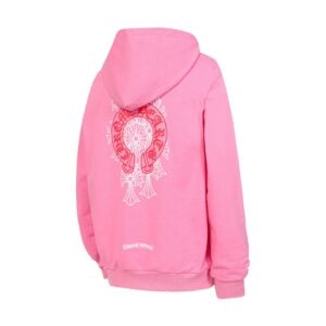 Chrome Hearts Pink Red Horseshoe Cross Pullover Hoodie
