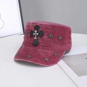 Chrome Hearts Pink Black Cross Studded Military Cap