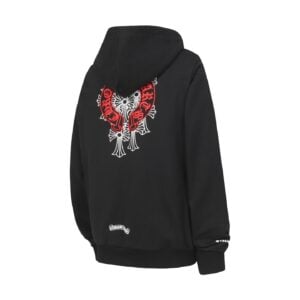 Chrome Hearts Red Horseshoe Cross Black Zip-Up Hoodie