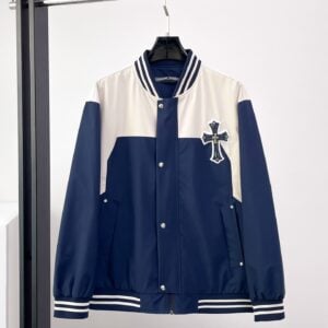 Chrome Hearts Navy Cream Triple Cross Varsity Jacket