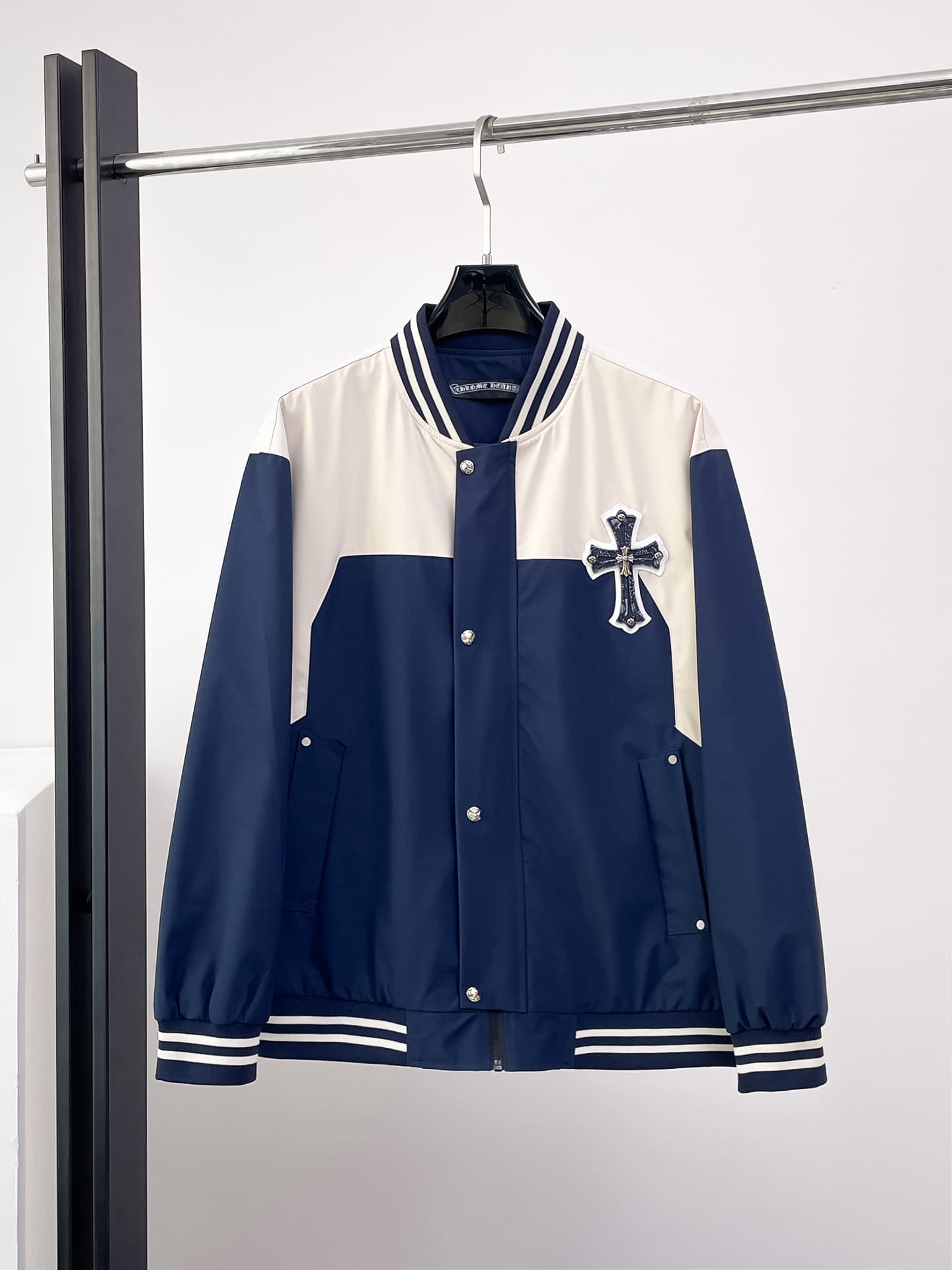 Chrome Hearts Navy Cream Triple Cross Varsity Jacket Chrome Hearts Navy Cream Triple Cross Varsity Jacket
