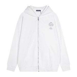 Chrome Hearts White Crystal Cross Zip Hoodie
