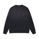 Chrome Hearts Black Red Logo Cross Long Sleeve Shirt