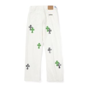 Chrome Hearts White Green Zebra Cross Patch Jeans
