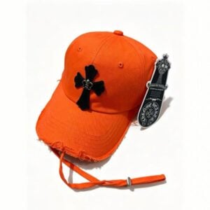 Chrome Hearts Orange Black Cross Distressed Baseball Cap