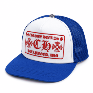 Chrome Hearts Blue & White Logo Trucker Hat