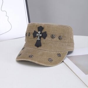 Chrome Hearts Khaki Black Cross Studded Military Cap