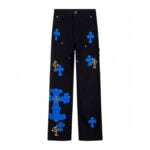 Chrome Hearts Blue Leopard Cross Patch Carpenter Pants